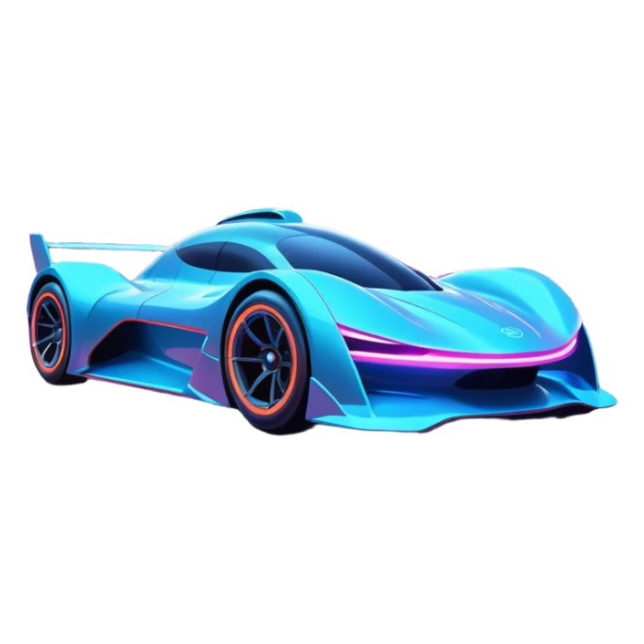 A futuristic racing car with glowing neon lights, sleek aerodynamic design, and a cyberpunk cityscape in the background. The car is speeding through a neon-lit street with high-tech buildings and holograms." sticker