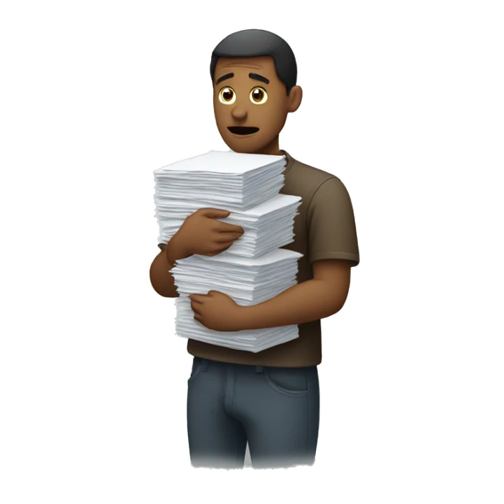 person in despair holding stacks of paper  sticker