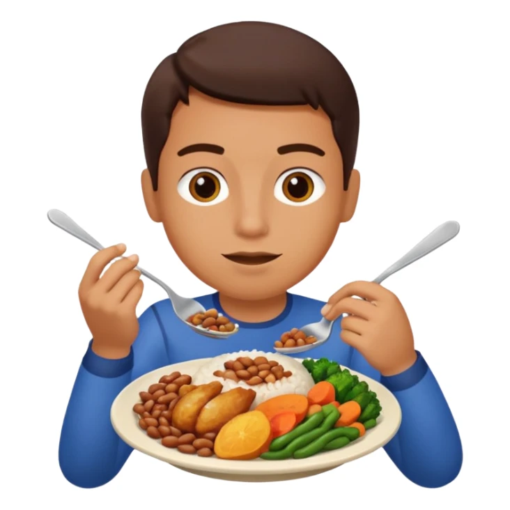 Create a person having lunch. Not a sandwich. Rice, beans, vegetables and chicken. sticker