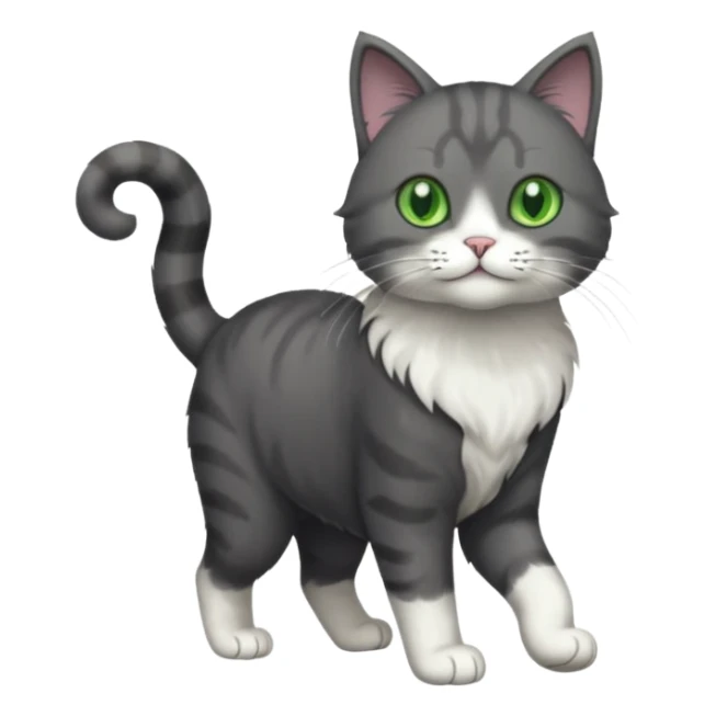 full body solid dark grey cat with green eyes, white paws and white whiskers walking sticker