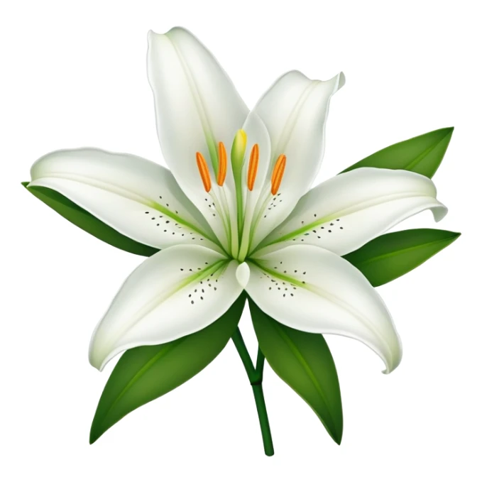 Botanically accurate white lily flower with exactly six petals, six stamens, and green stem sticker
