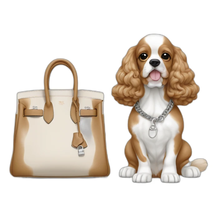 American cocker beige and white next to a grey hermes birkin bag sticker