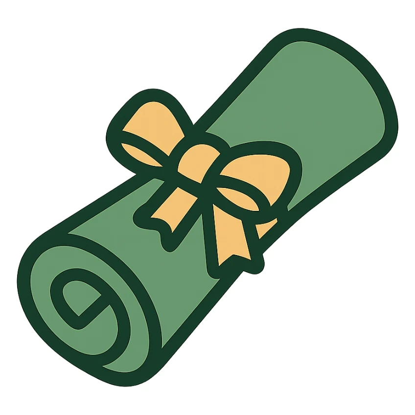 rolled up diploma, minimalistic, green gold and white color scheme, clean lines sticker