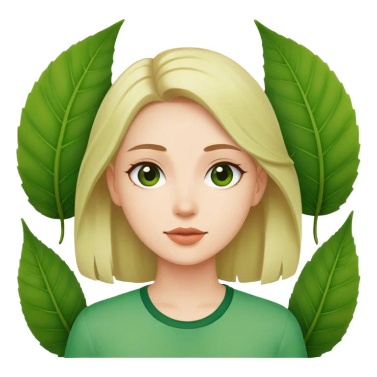 woman in green shirt with leaf sticker