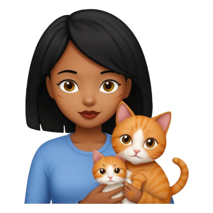 Black girl with black hair holding ginger cat sticker