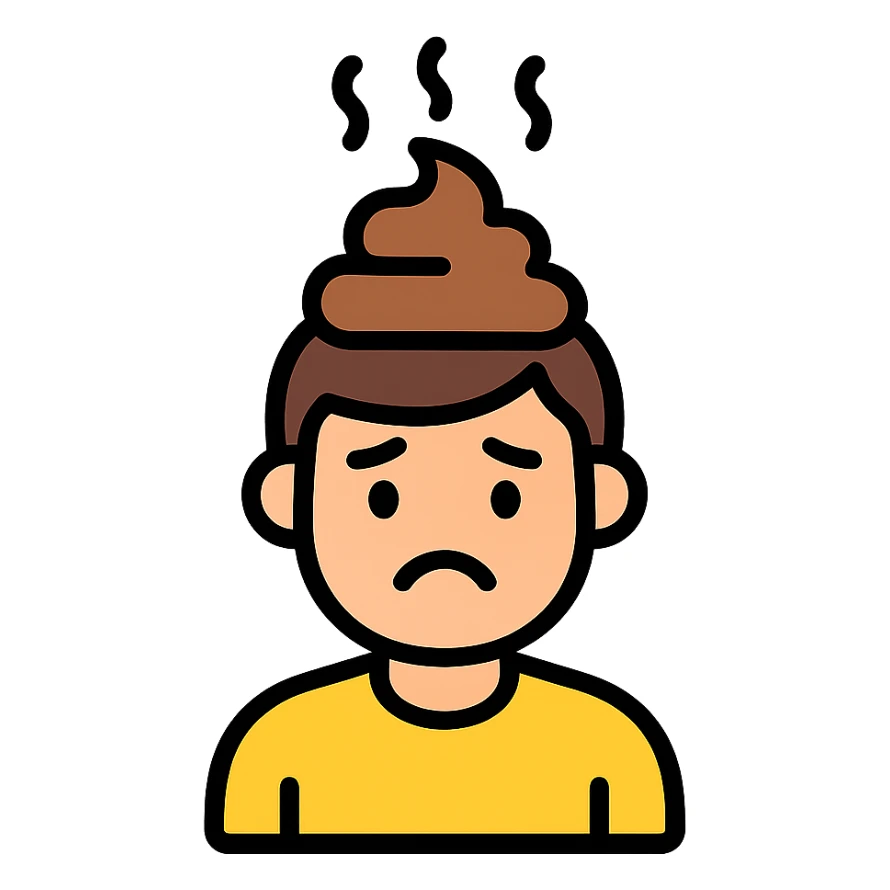 cartoon icon of a man with poop on his head sticker
