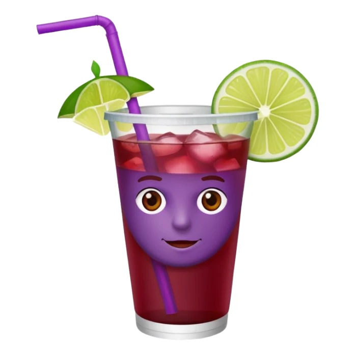 maroon purple cocktail with a lime wedge in the drink in a plastic cup with lid and straw - no lime on edge

 sticker