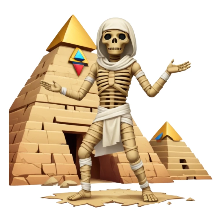 spooky dead mummy dancing in front of Egyptian pyramid sticker