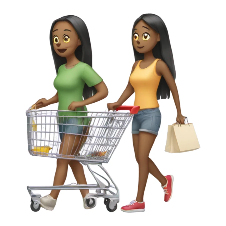 Two girls in a long line with shopping cart sticker