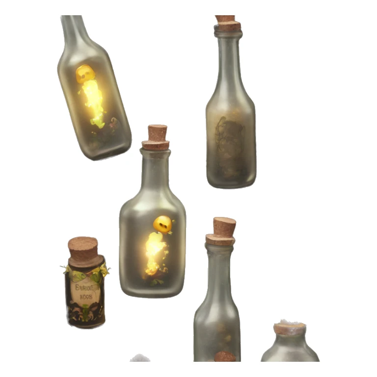 Black magic fairy light sparkling old Antique bottle with poison and with herbal and flowers sticker