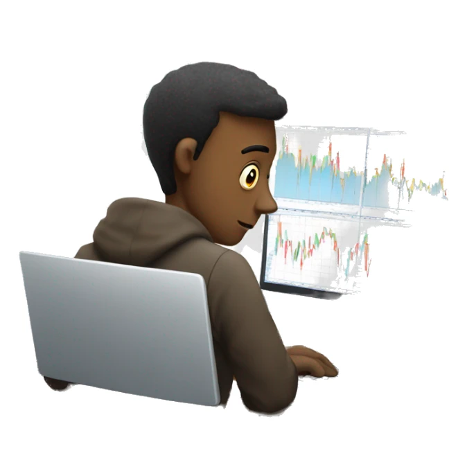a guy staring at a laptop with trading chart. high detailed.  sticker