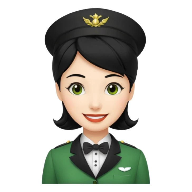 Lady hotel butler with green uniform black hair  sticker