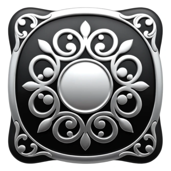 Black and silver filigree square button, 3D, extremely detailed design sticker