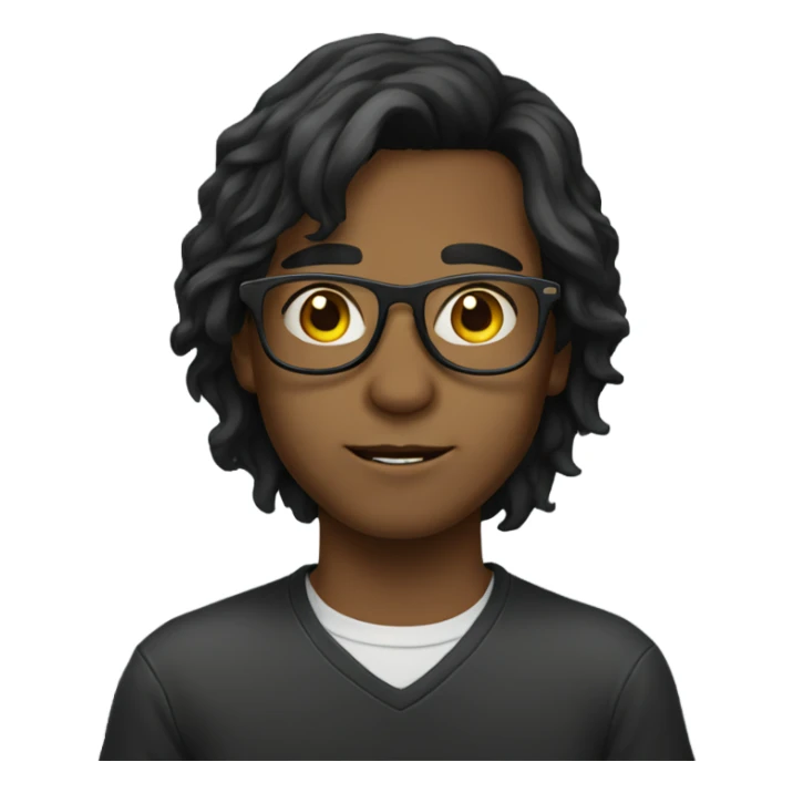 Boy with glasses dark long hair  sticker