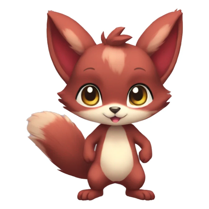 Cute, Chibi, Kemono-style, Anthro, Fur-Sona, Dark-Red, Squirrel-Rabbit-hybrid-Fakémon, full body sticker