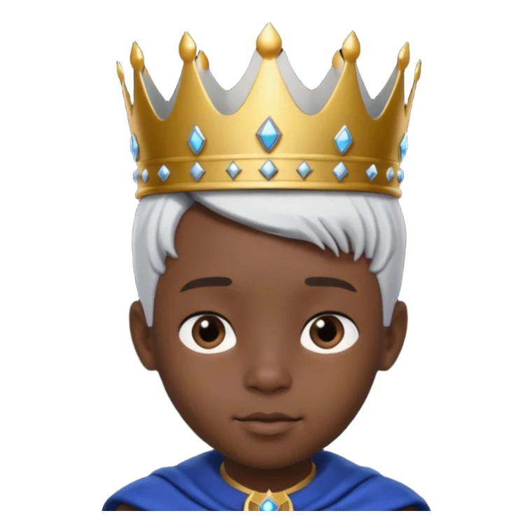 Royal black Kid boy with crown head 3d style only face half rotate head white hair sticker