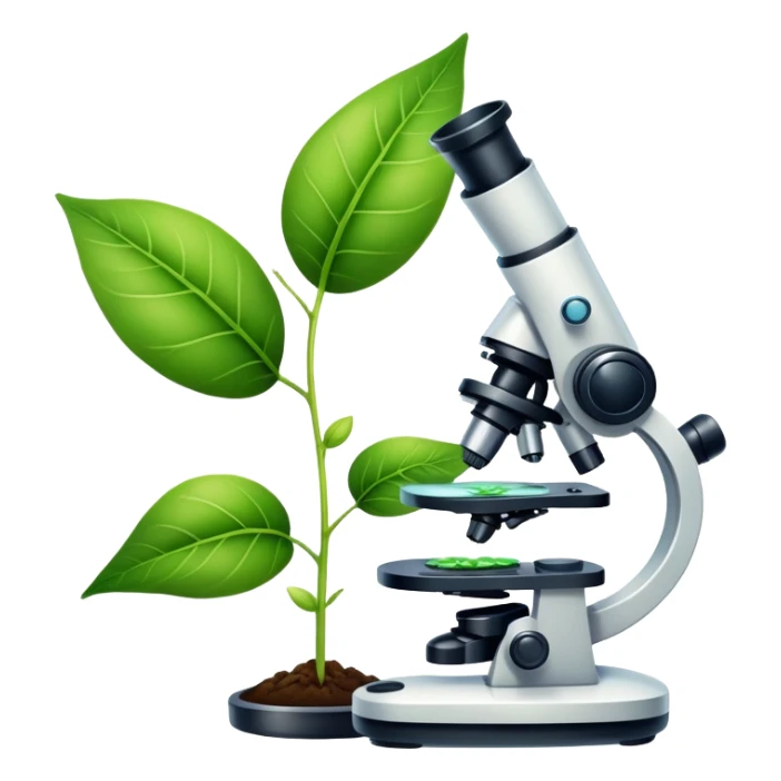 An icon featuring a DNA strand, a microscope, and a green leaf, symbolizing biology. The design includes animal cells, plant structures, and a frog, representing the study of living organisms and ecosystems. Transparent background highlights life sciences and biological research. sticker