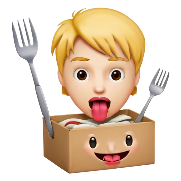 Crazy face tongue out with a box and a fork and a knife  sticker