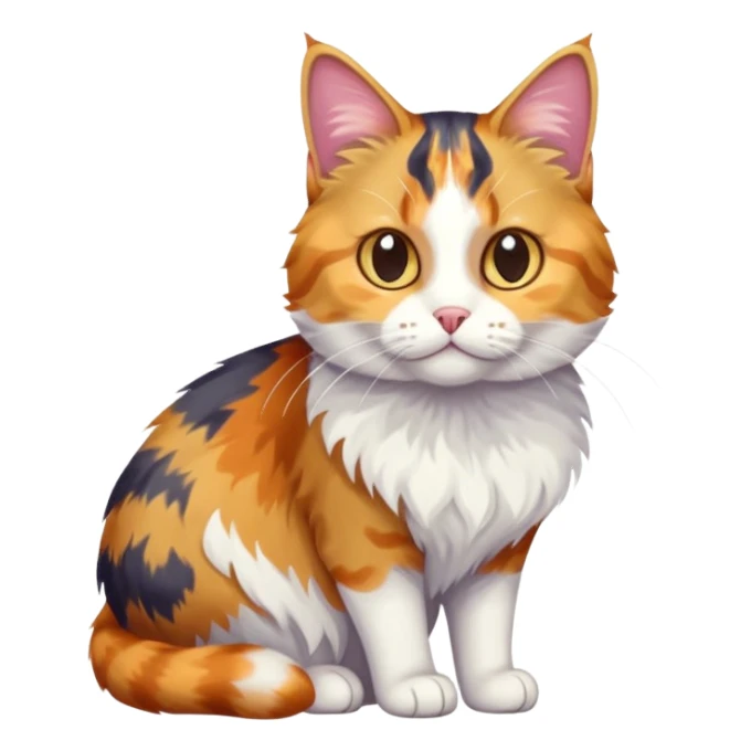 full body anxious looking colourful calico tabby cat with disproportioned head to body with fully white front legs sticker