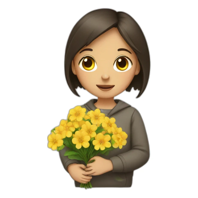 shy brunette girl with Yellow flowers sticker