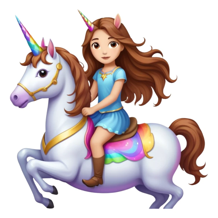 young light-skinned girl with long brown hair on a colorful unicorn sticker