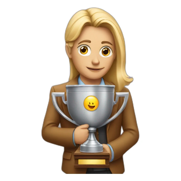 television game show host, lost in thought, holding a trophy sticker