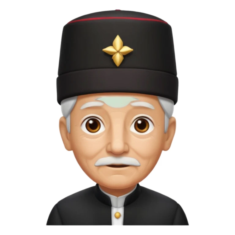 black suited old with fes hat sticker