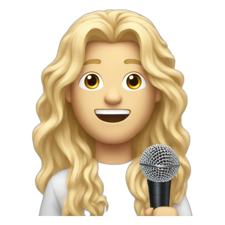 Blonde long hair man with Eurovision microphone sticker