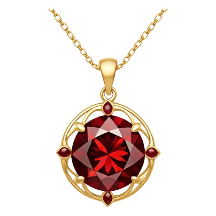 shimmering red garnet pendant with a gold chain, exuding magic and grounding energy sticker