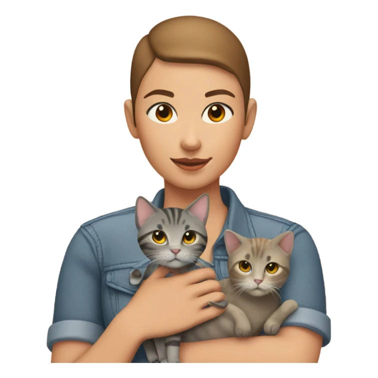 girl with buzzcut with one grey tabby cat and one brown and orange cat sticker
