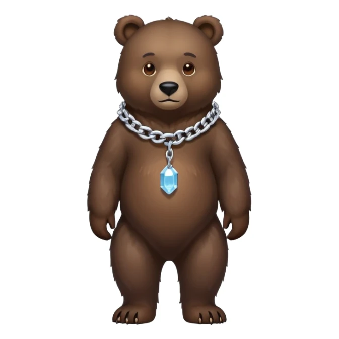 Full-length dark bear with detailed fur, on all four legs, wearing only a clean simple ice chain collar, no pendants or attachments sticker