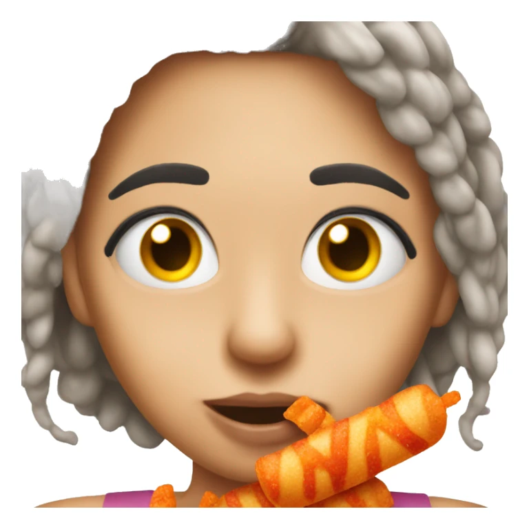 emoji with eyelashes and long nails eating hot cheetos sticker
