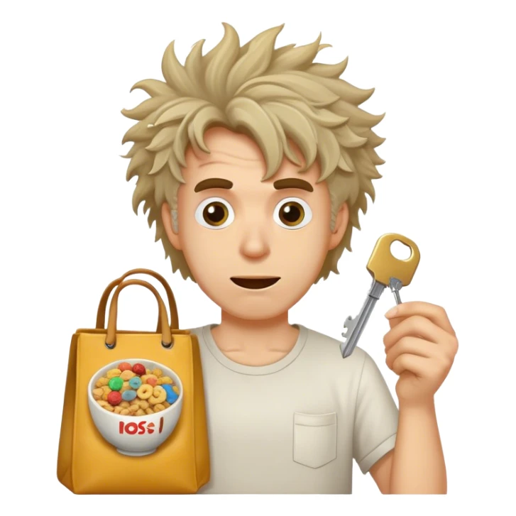 Crazy guy with key and bag of cereal sticker