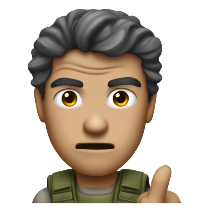 create an evil looking rambo who points his finger forward on me sticker