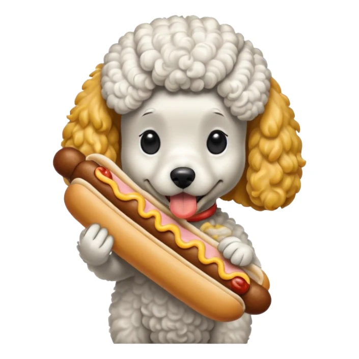 a poodle eating a hotdog sticker