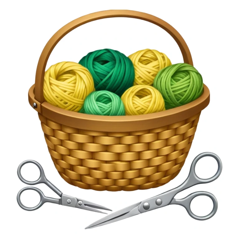 A tidy basket with neatly arranged green and yellow skeins and scissors. sticker