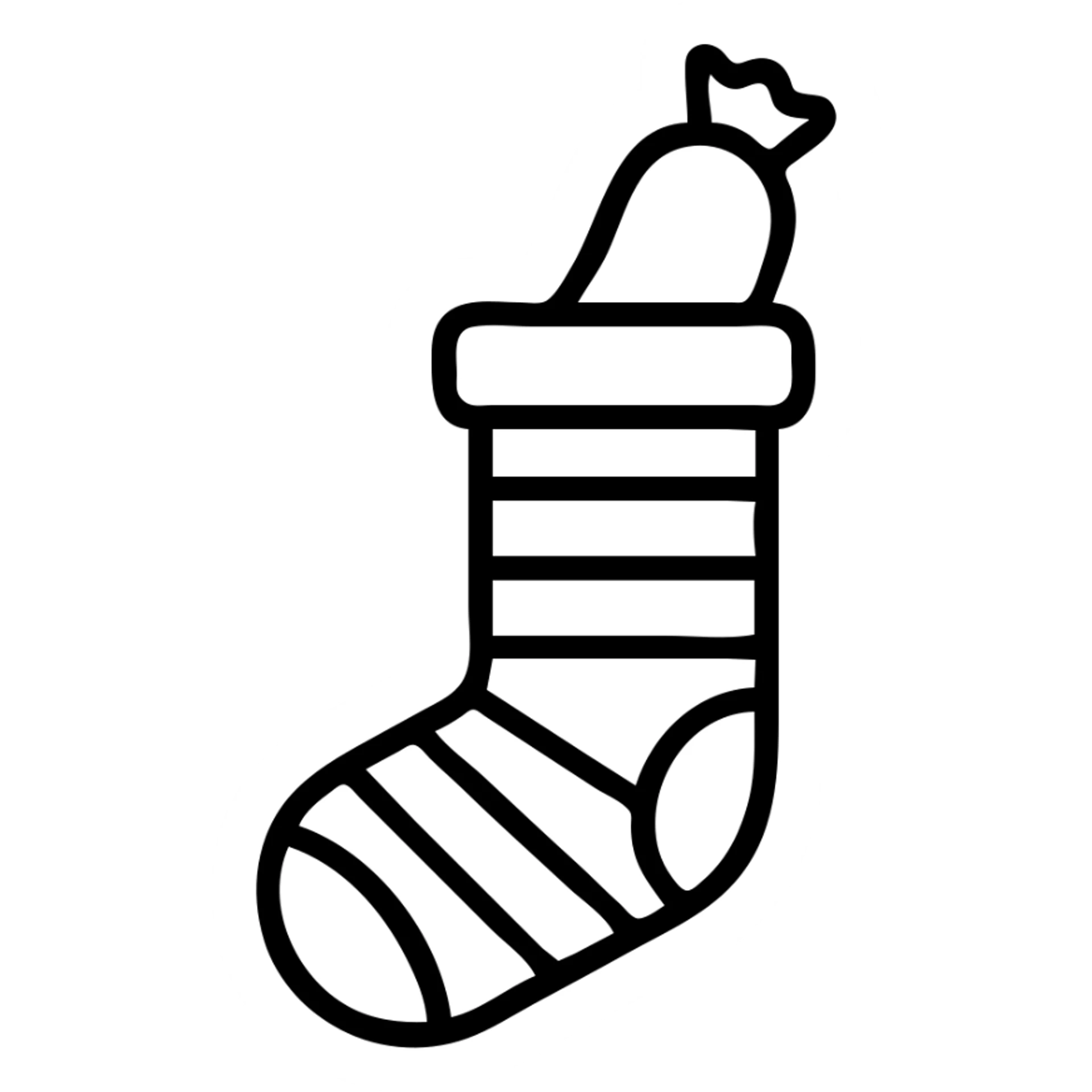 quirky icon of a striped sock with a sausage inside, outlined style, modern and fun, minimal details sticker