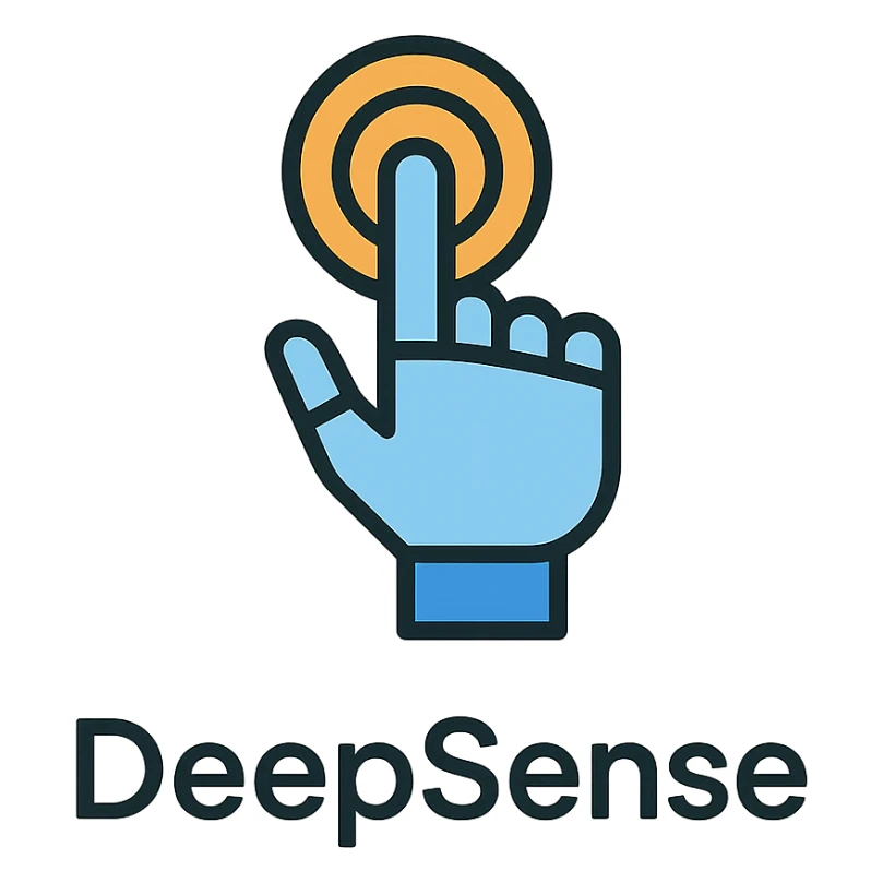 modern minimalist logo for 'DeepSense' featuring a stylized finger or hand making a touch motion, symbolizing robots sensing the physical world like humans, minimalist shapes, clean lines, limited color palette sticker