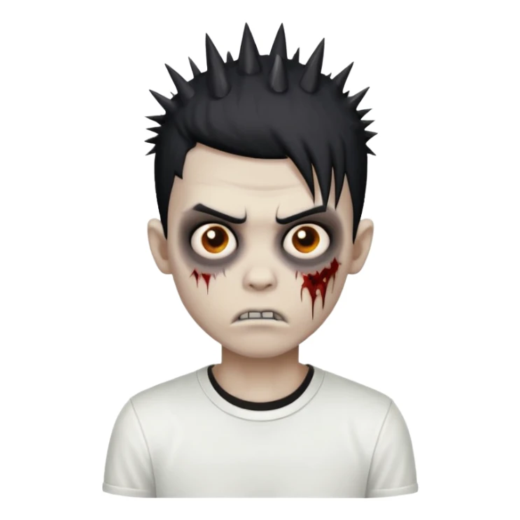 zombie boy with spiky black emo hair and white shirt sticker