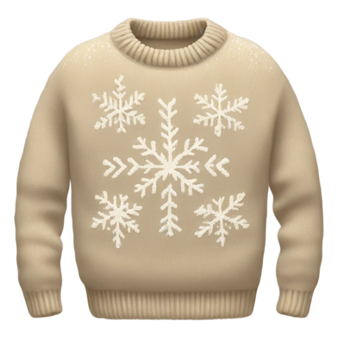 cozy knitted beige sweater with a snowflake design sticker