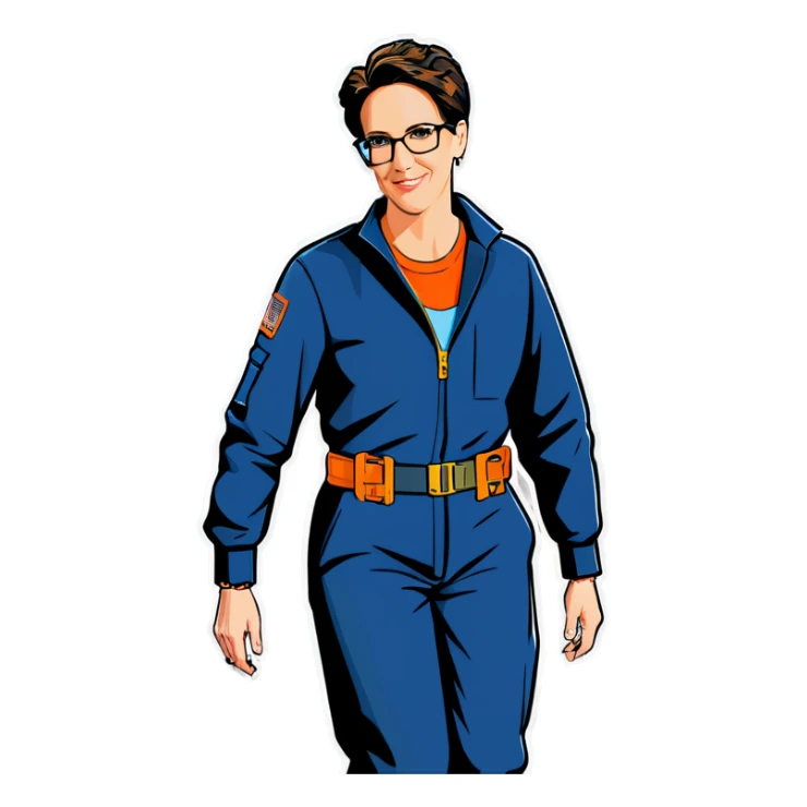 Rachel maddow in handcuffs  behind her back with an orange jumpsuit look more reali sticker