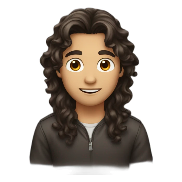 boy with long dark brown wavy hair sticker