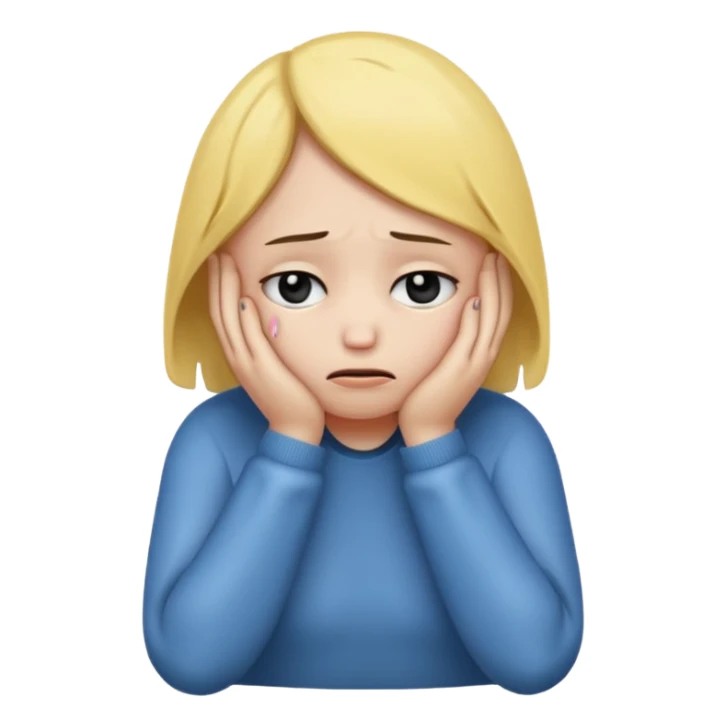 depressed emoji, head in hands, gloomy, small tears sticker