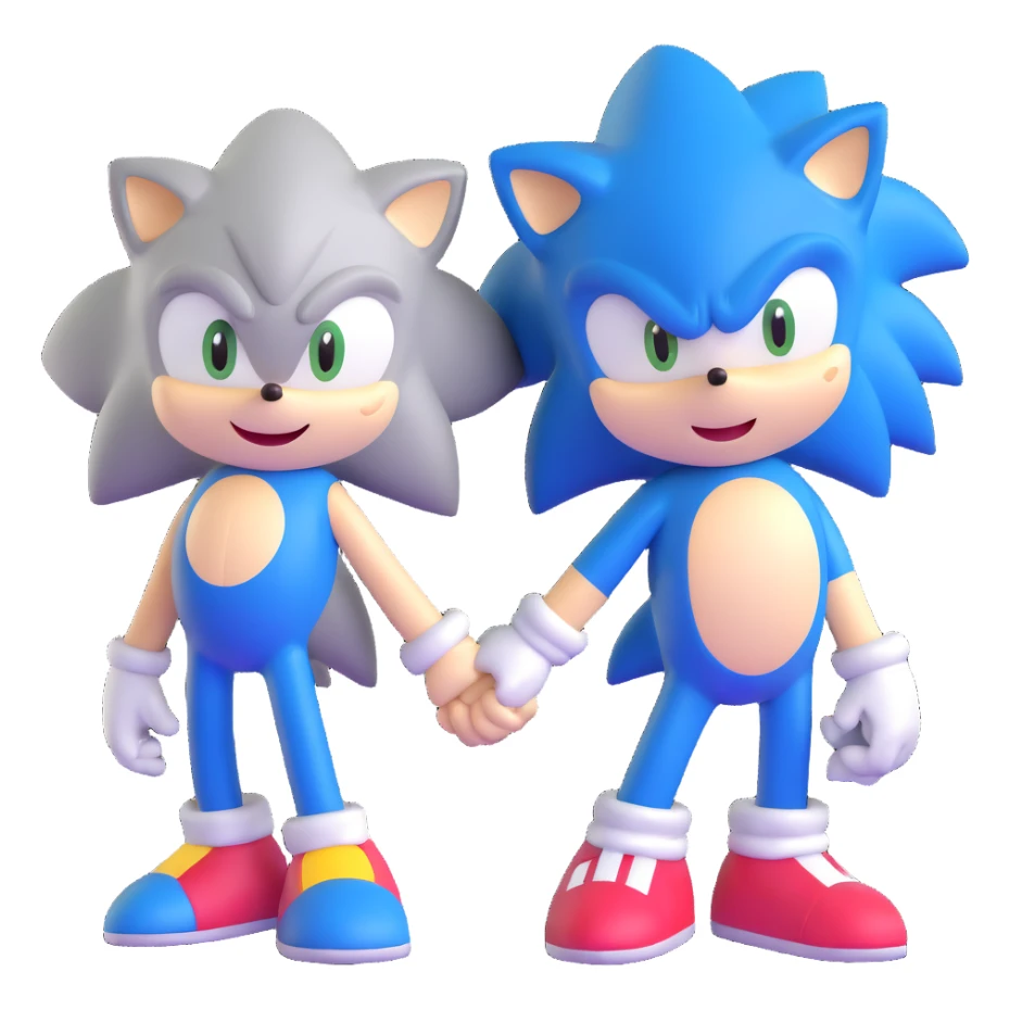 Sonic the Hedgehog, baby Sonic, and Silver the Hedgehog holding hands together sticker