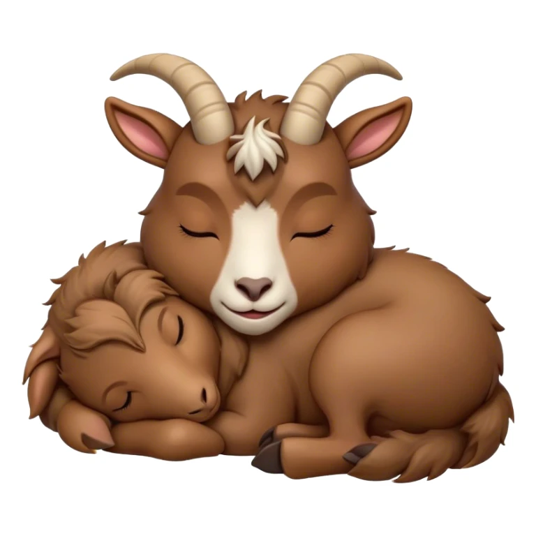 Meme-Worthy Cute Sleeping Brown Goat Portrait Emoji, Head resting peacefully with a contented smile, showcasing a robust build and a luxuriously soft brown fur, eyes shut in a serene, restful nap, Simplified yet hilariously adorable features, highly detailed, glowing with a soft, drowsy light, high shine, relaxed and utterly lovable, stylized with an air of playful laziness, bright and heartwarming, soft glowing outline, capturing the essence of a comically sleepy goat, so meme-worthy it feels like it could instantly become the next viral sensation of adorable slumber! sticker