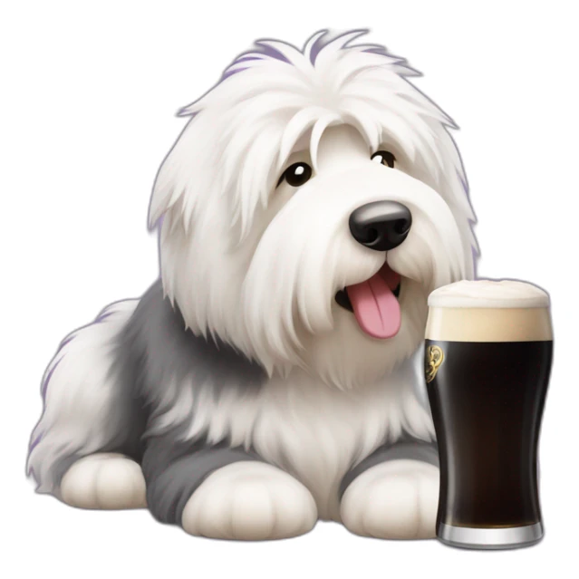 Old English sheepdog with Guinness sticker