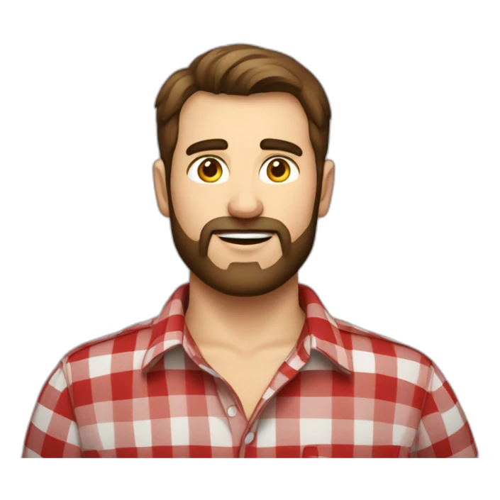 big guy around 30. Short brown hair. Little beard. wear a red check shirt With a torques in hand. wear a sticker