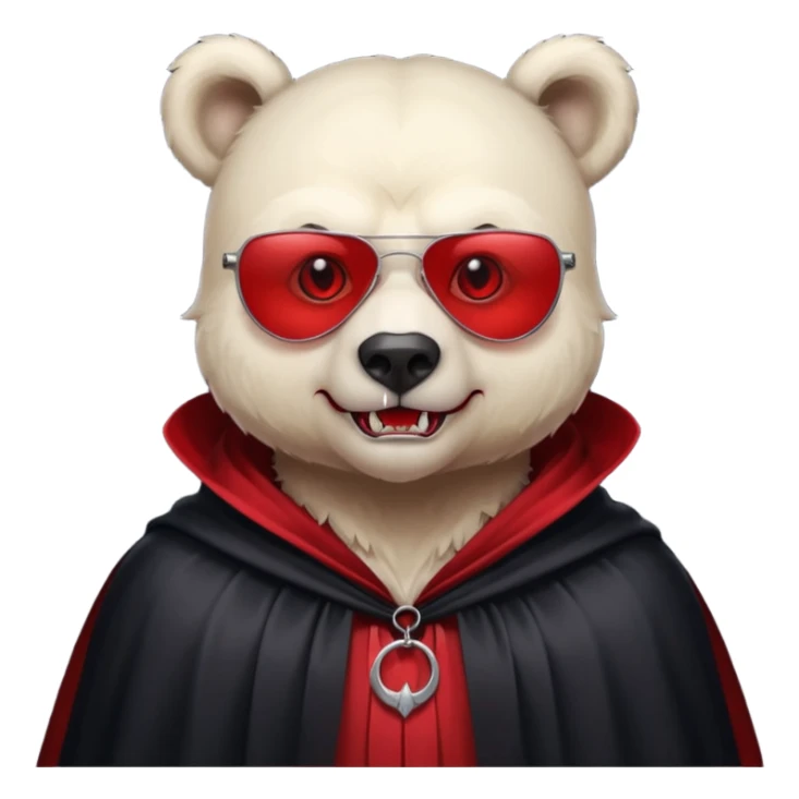 Vampire animal, bear in red collar cloak, red eye, fangs, sunglasses sticker