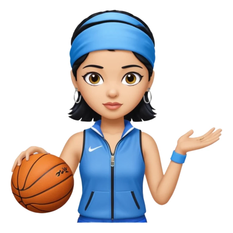 generate a pretty bratz that looks like Kajol- bollywood actress
 Wearing a blue zipper with short blackhair and a blue headband. Carrying a basketball sticker