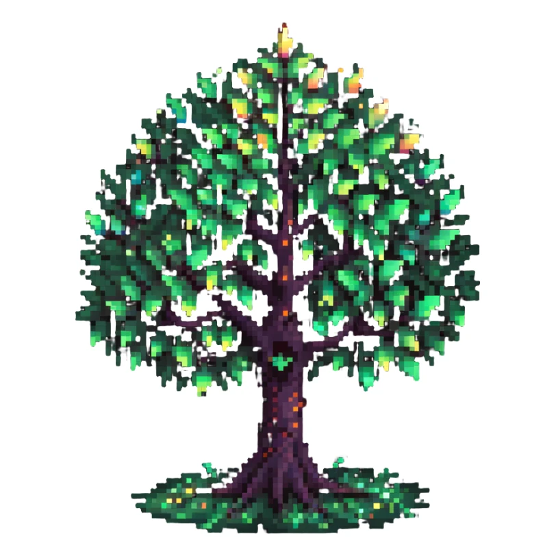 mystical tree with sparkling leaves and glowing magical aura sticker